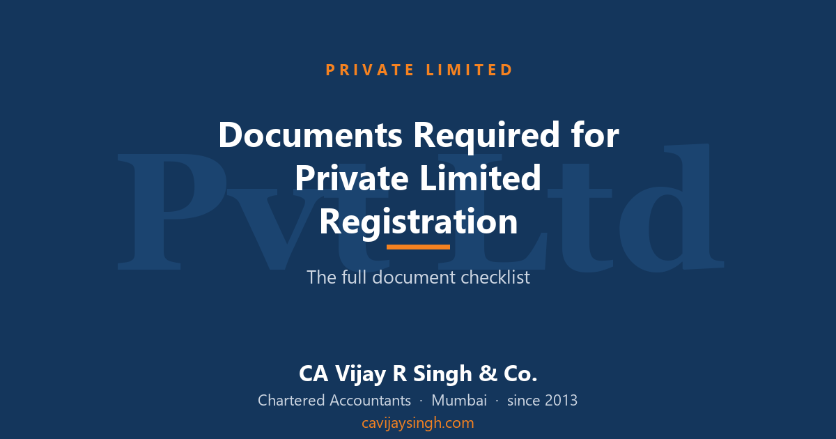 Documents required for private limited company registration in India