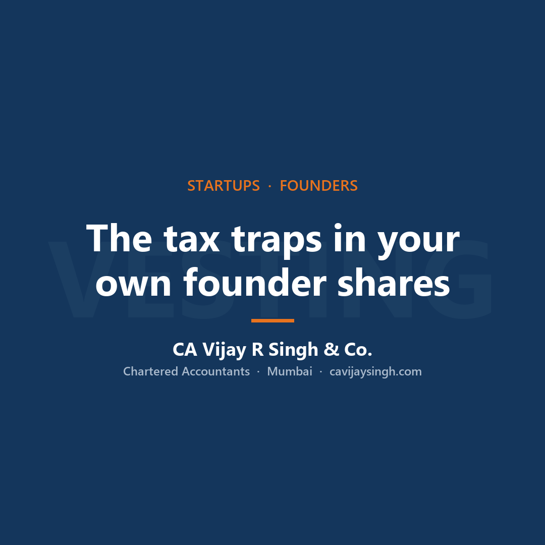 Founder vesting schedule and cap table with tax-trap warning