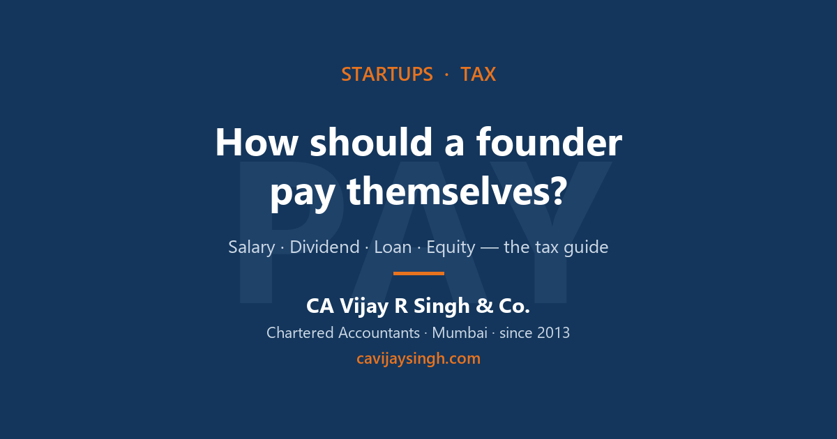 How a founder should pay themselves, salary vs dividend vs loan vs equity tax guide, by Vijay R Singh and Co Mumbai