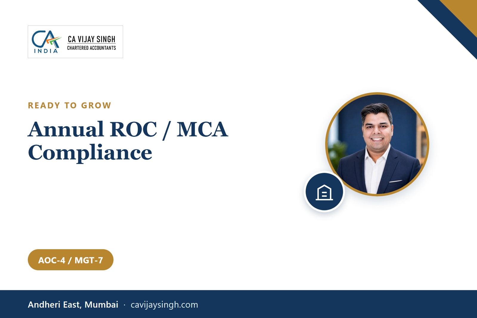Annual ROC and MCA compliance service (AOC-4, MGT-7) by Vijay R Singh & Co., Chartered Accountants, Mumbai
